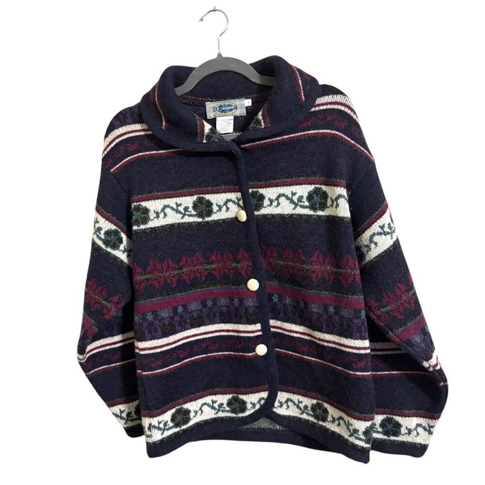Vintage Le Laureat‎ Wool Blend Blue Button Up Cardigan Sweater Medium
